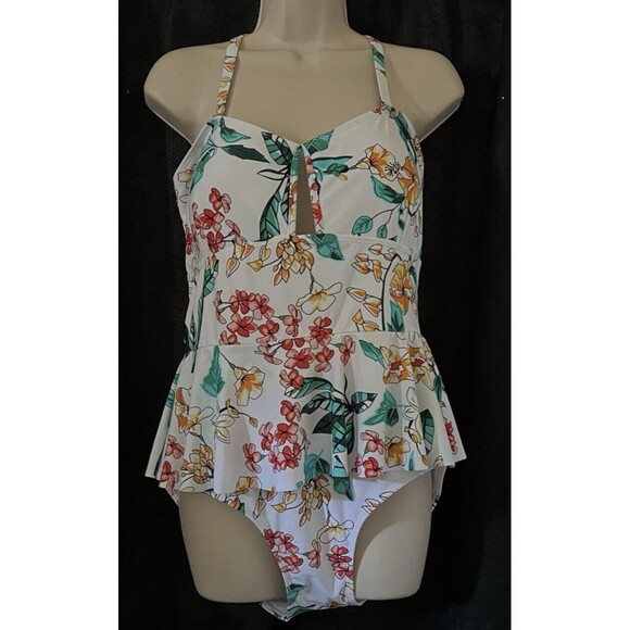 Tropical Floral Print Peplum Multiway One-Piece Swimwear XL Unbranded - Picture 6 of 9